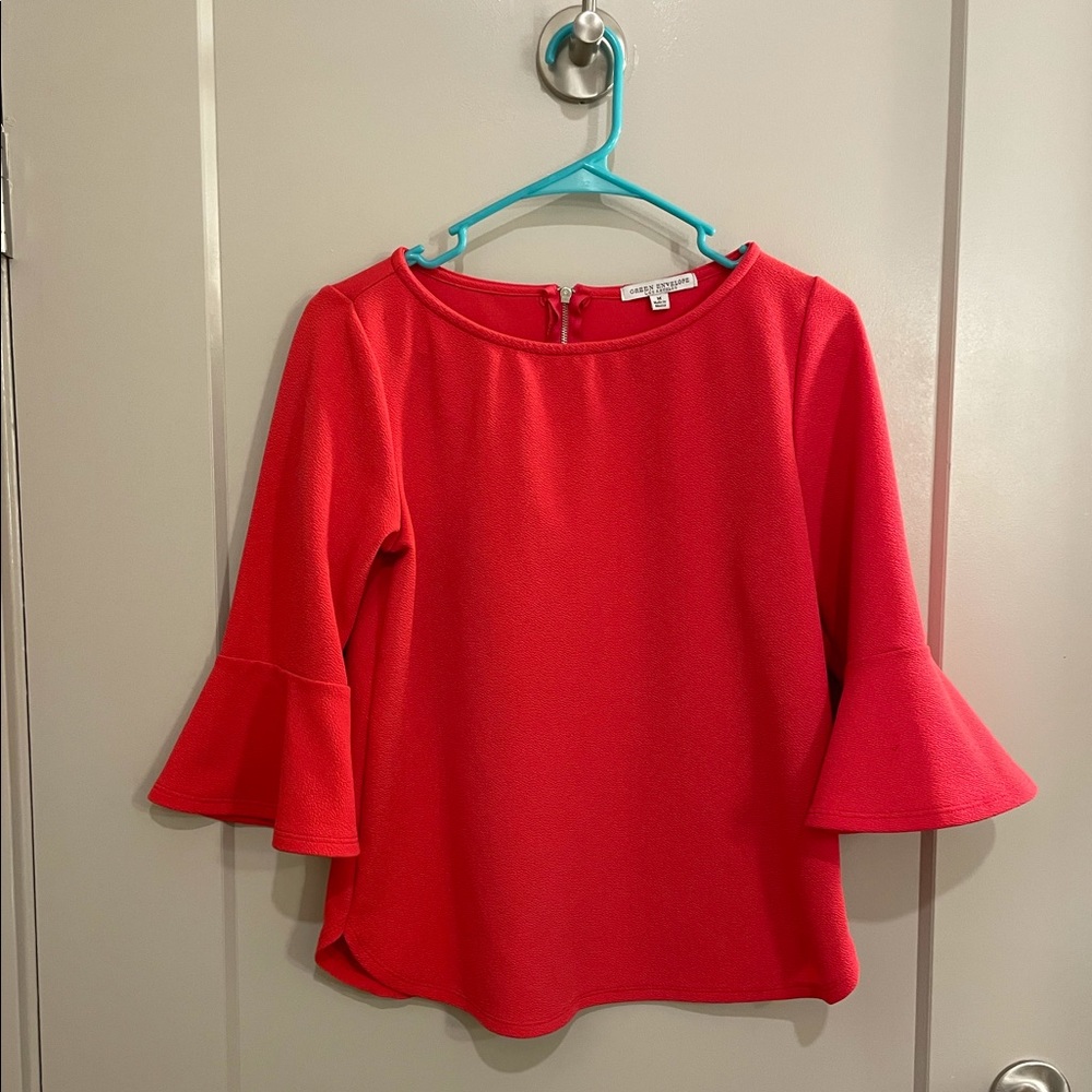 Medium Pink/Red Flounce Sleeve Top
